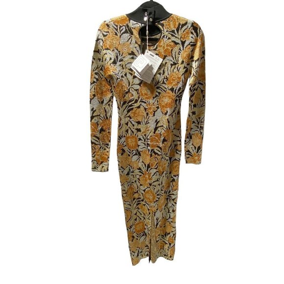 NEW PACO RABANNE Metallic Jacquard-knit Turtleneck Midi Dress - Picture 12 of 12